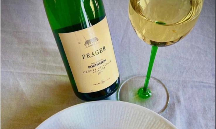 Rustic lunch at home, Riedel and Prager 2017 Wachstum Bodenstein Grüner Veltliner